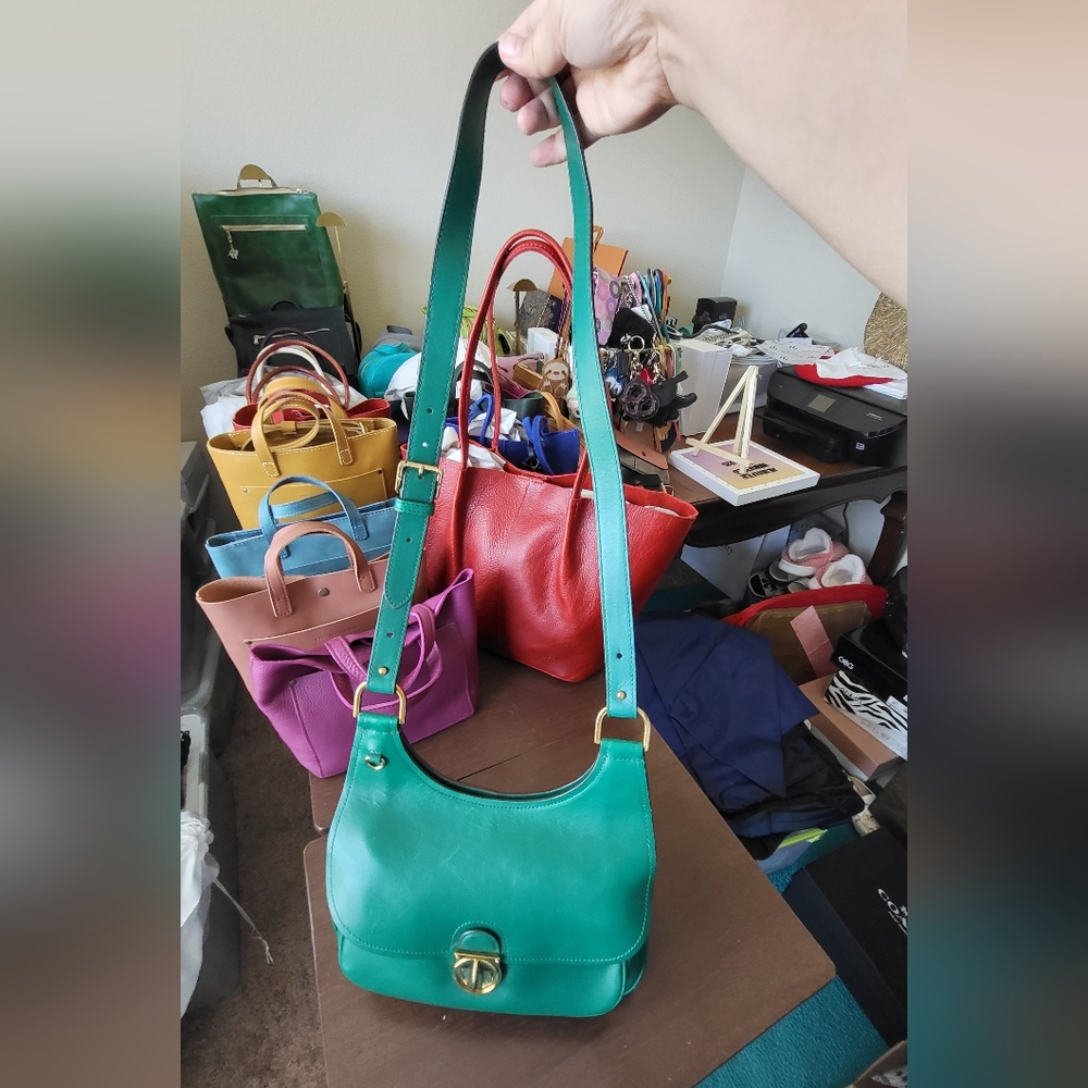 Tory Burch James Saddle Bag In Green Leather Vintage Heritage Saddalrina - Picture 10 of 11